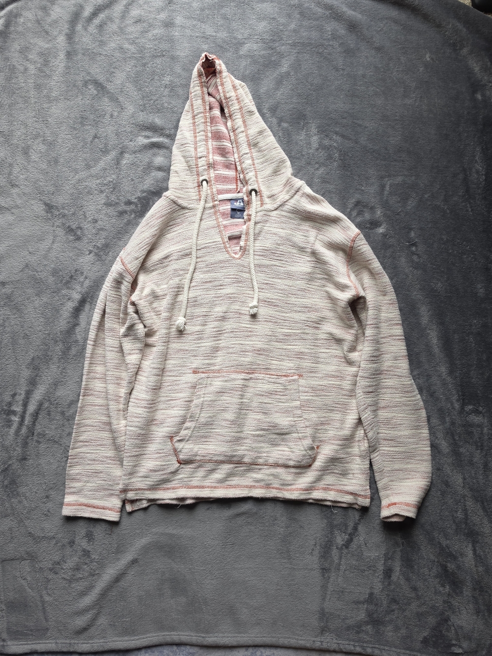 Casual Hooded Pullover Sweater - Cream with Pink Stripe